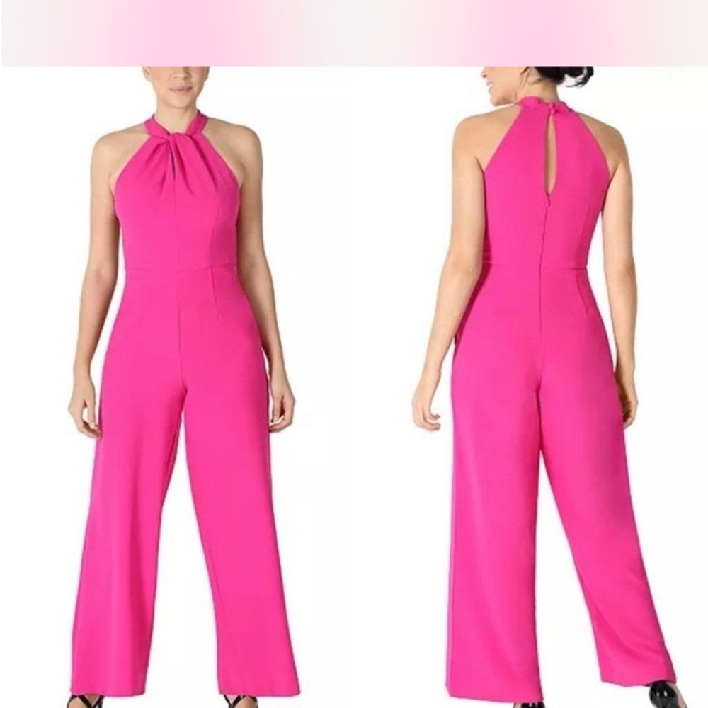 Julia Jordan Magenta Pink Halter Neck Wide Leg Jumpsuit | 8
